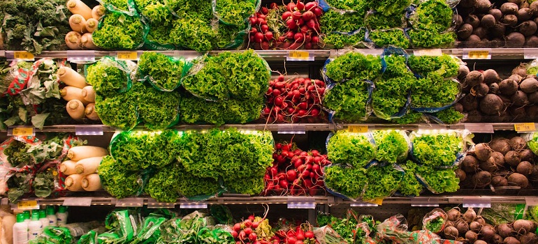 green vegetables in a freezer