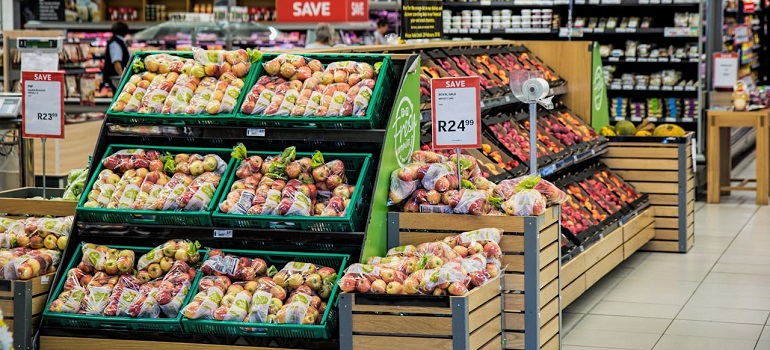 vegetables on shelves