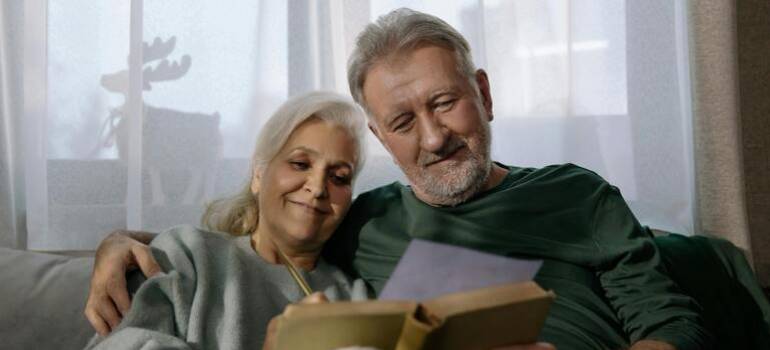 a couple looking at pictures